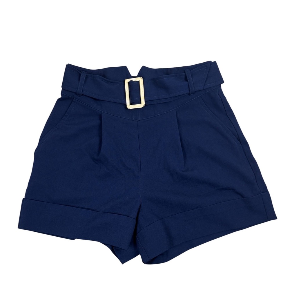 Venus Navy Blue Pearly Buckle Belt High Rise Tailored Classy Preppy Work Short 2